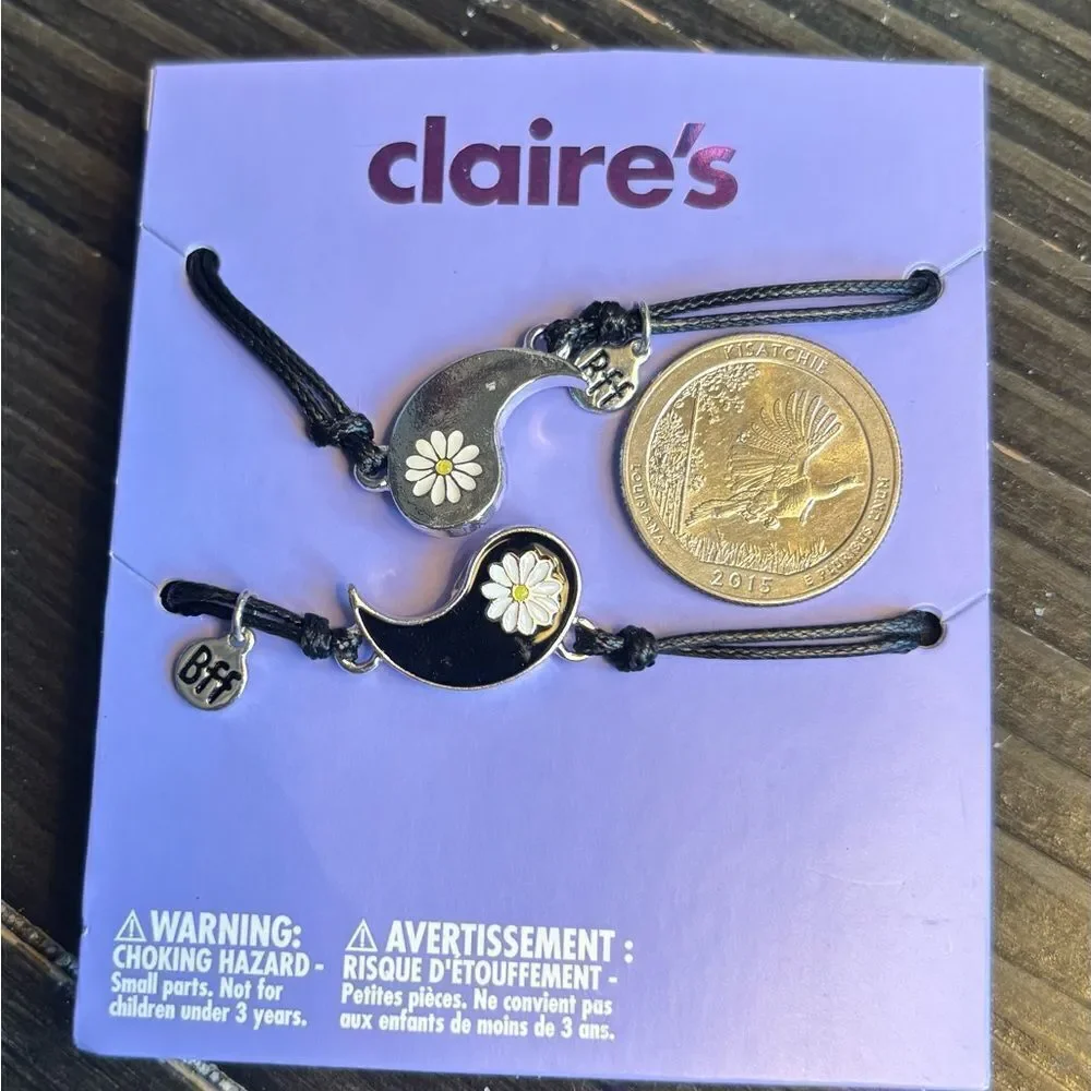 NEW Claire's Tween Girls Best Friend Yin and Yang Daisy Cord Bracelet in Gold